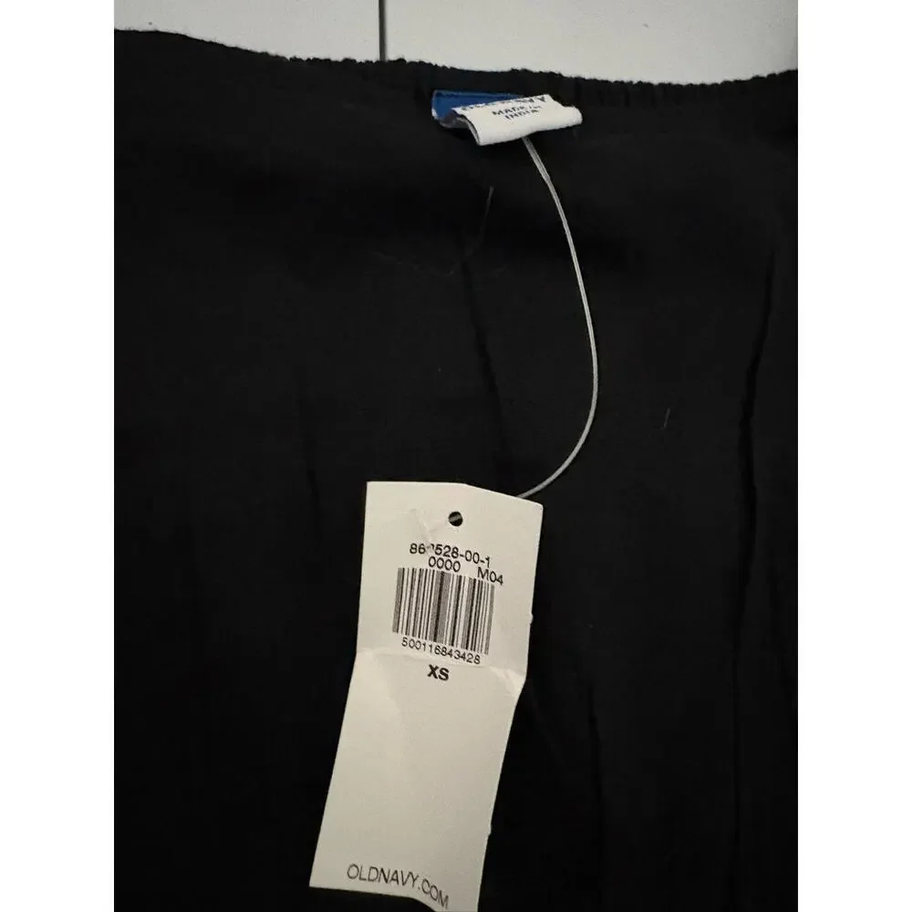 NWT Old Navy Smocked Flutter Short Sleeve Black Dress Embroidered Flowers XS - Picture 6 of 8